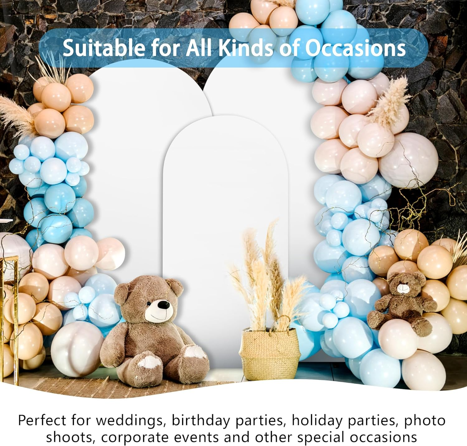 MEKOTRIN 3Pcs Arch Cover High Elasticity Thicken Polyurethane Fiber Milk Silk Fade Proof for Wedding Parties (White) image number 3