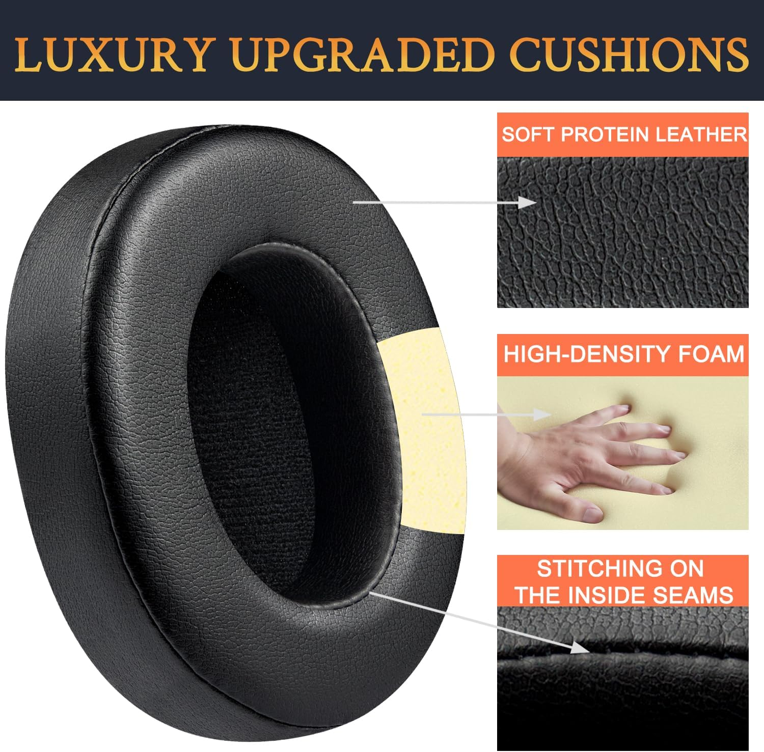 SOULWIT Replacement Earpads for Skullcandy Hesh 3/Anc/Evo & Crusher Wireless/Anc/Evo & Venue ANC Over-Ear Headphones, Ear Pads Cushions with Soft Protein Leather, Noise Isolation Foam - Black - Cooling Gel-Brown image number 4