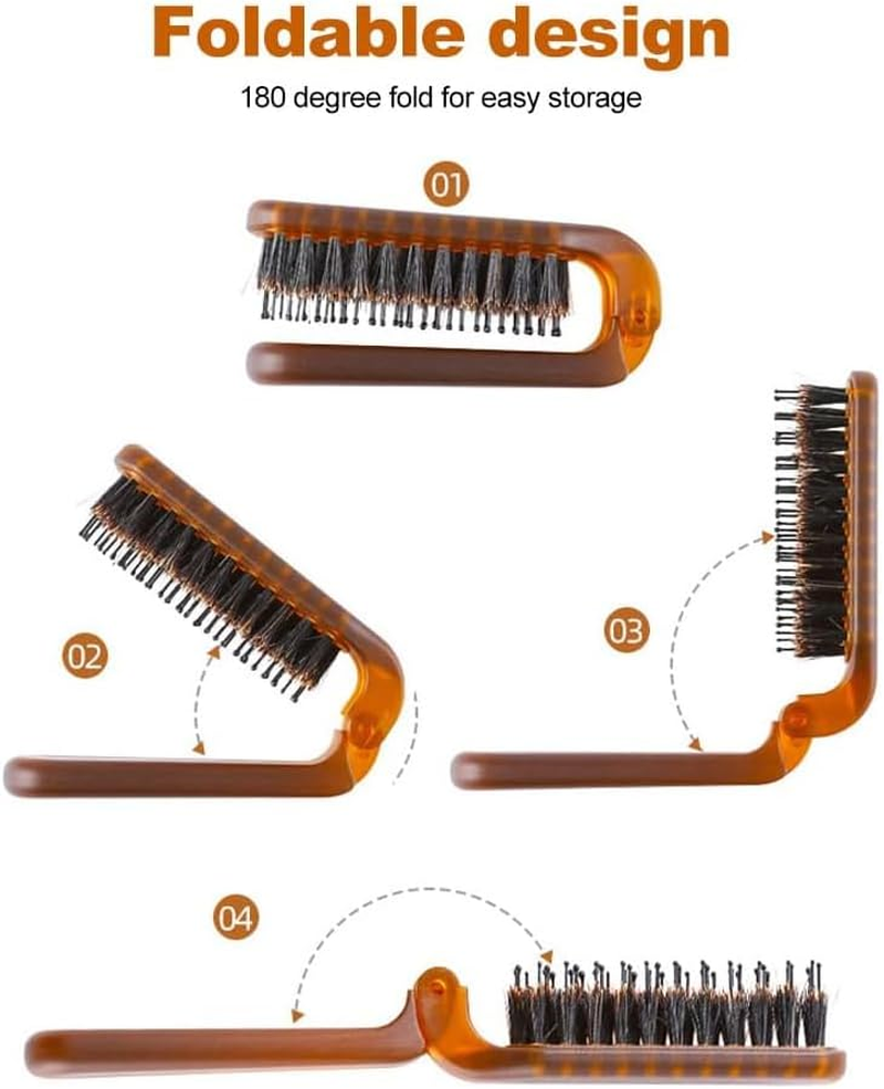 Folding Travel Hair Brush with Boar Bristles, Compact Pocket Size for All Genders and Ages, Suitable for Various Hair Types (Thin, Thick, Curly, Straight, Wet, Dry), Portable Amber Comb (Amber) image number 6