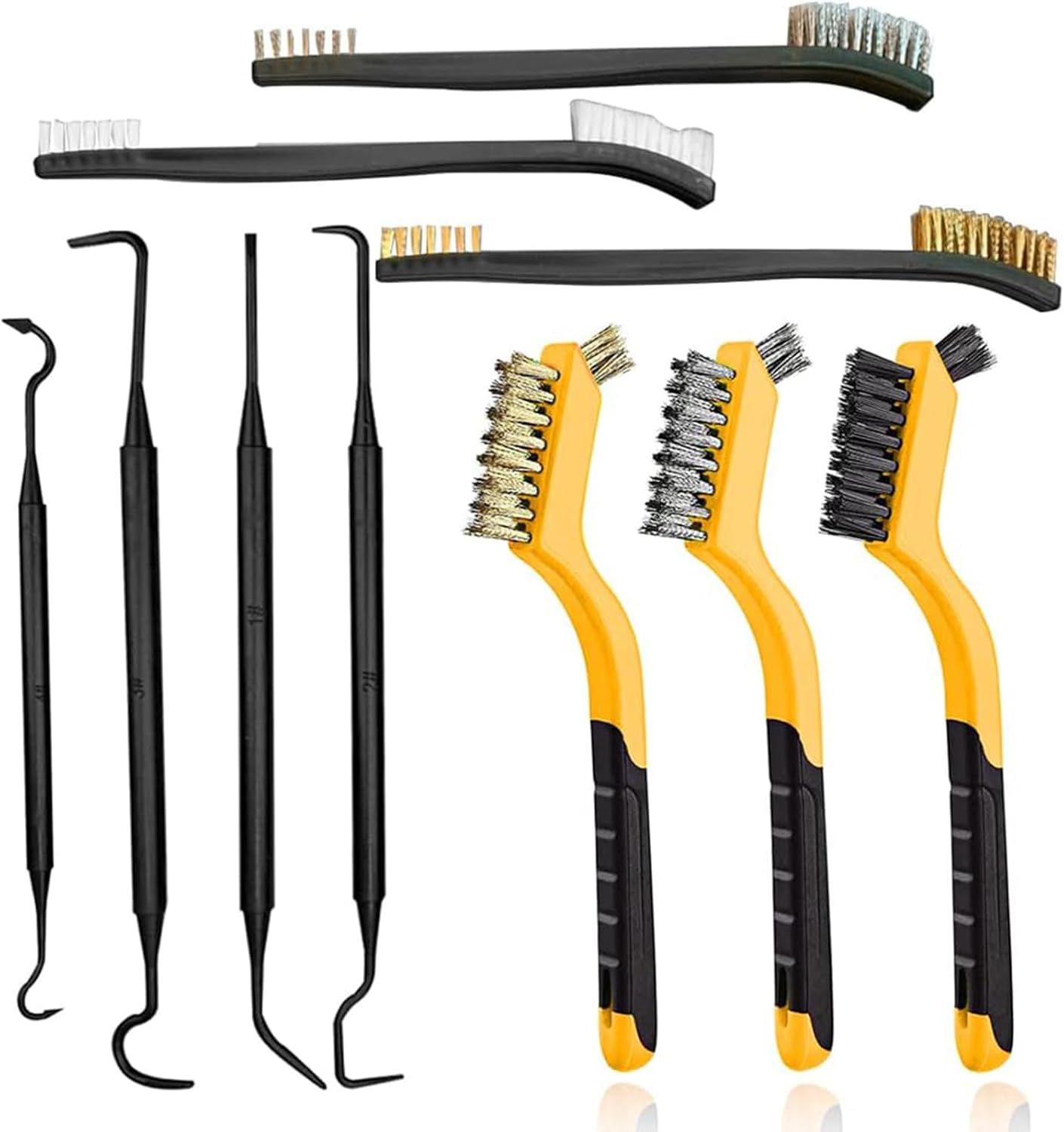 10Pcs Wire Brush Set, Stainless Steel/Brass/Nylon Bristles Brushes for Narrow Areas Deep Cleaning Dirt, Rust Removal, Grill Cleaner, Paint Scrubbing Double-Ended Cleaning Brush and Picks Set image number 1