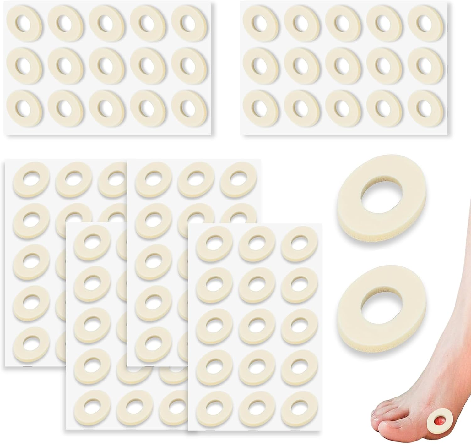 90 Pcs Corn Cushions for Toes and Feet, Oval Shapes Self-Stick Adhesive Latex Foam Pads, Corns, Blisters and Feet from Pressure and Friction, Callus Cushions for Foot Comfort and Pain Relief image number 5
