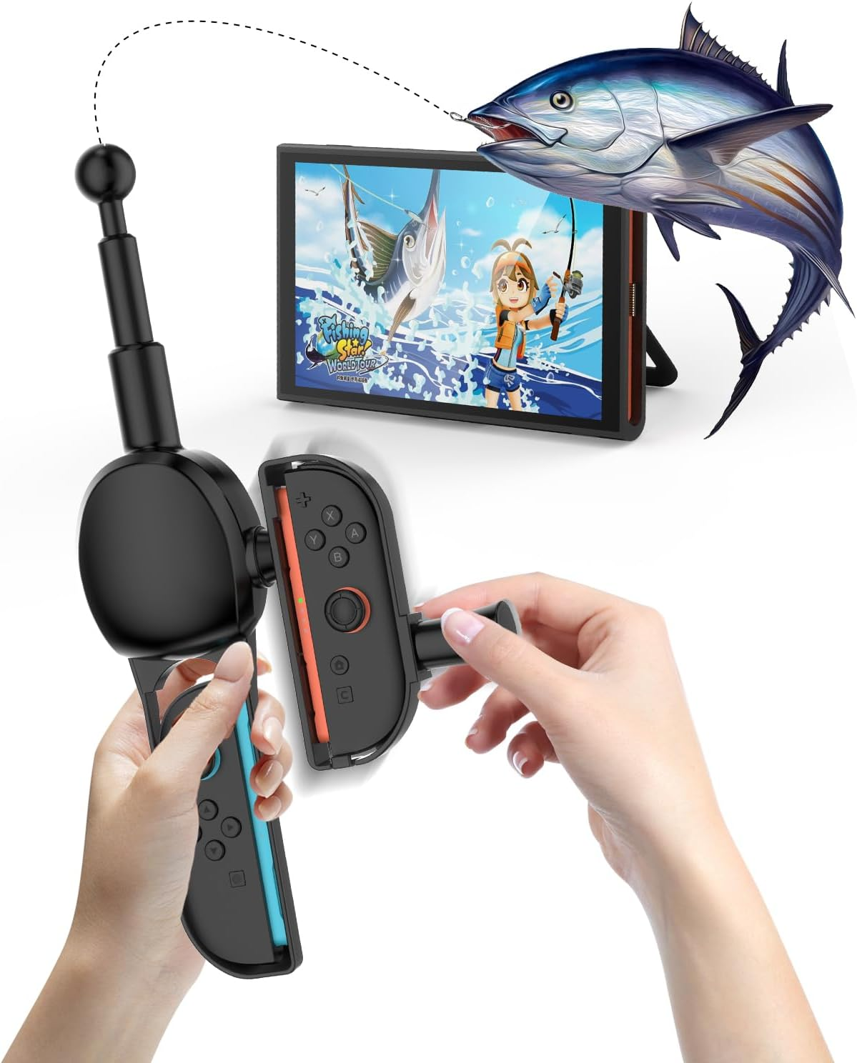 JDDWIN Fishing Rod Controller for Nintendo Switch 2 Joy-Con, Realistic Fishing Games Handle Grip Accessories Kit Compatible with Bass Pro Shops & Fishing Simulators