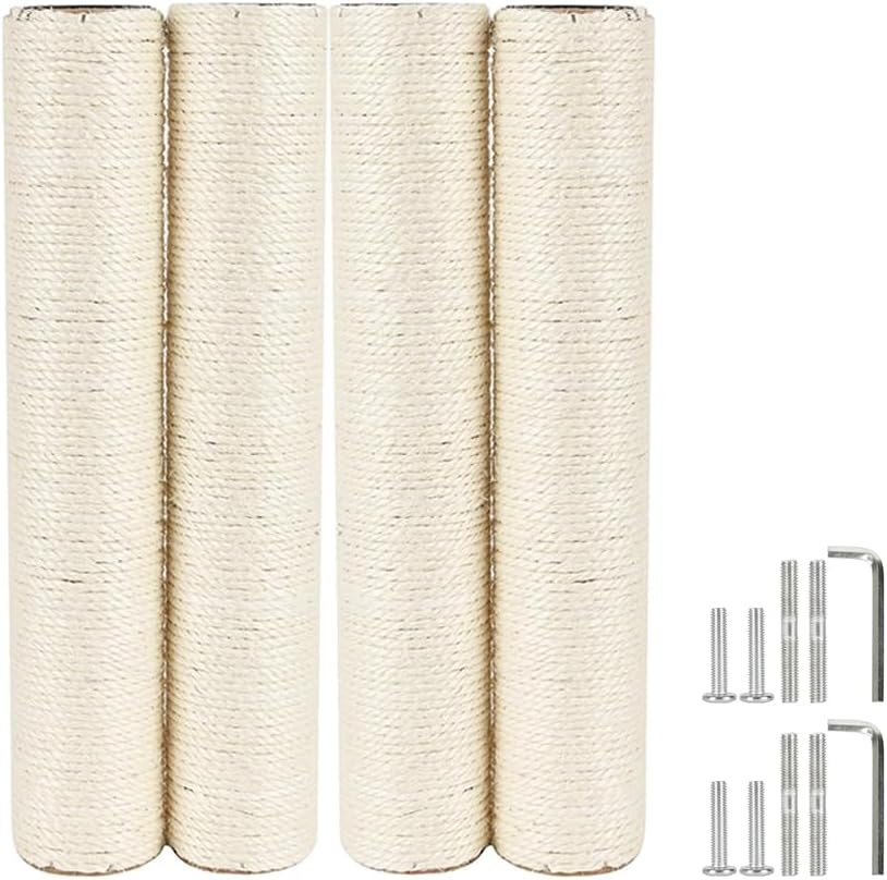 4 Pcs Natural Sisal Replacement Cat Scratching Post, Sisal Cat Climbing Frame, Cat Scratching Post Replacement with M8 Screws,For Kitten Tree Tower Cat Furniture Accessories image number 1