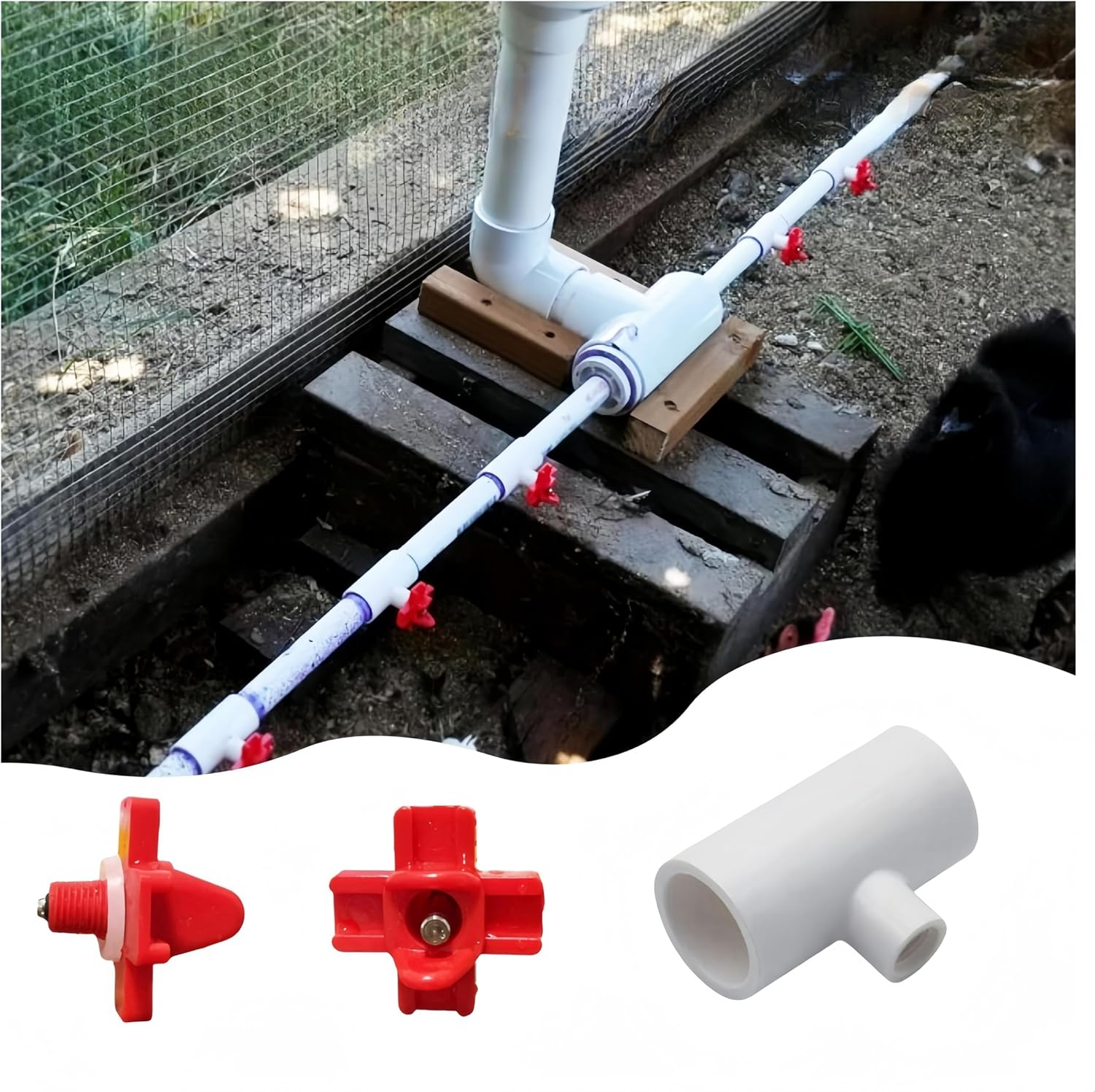 Chicken Nipples + PVC Tee Fittings, Ai-Oumleef Horizontal Chicken Nipples Waterer, Automatic Poultry Nipples, Chicken Watering System for Geese, Rabbits, Ducks(8 Pack) image number 2