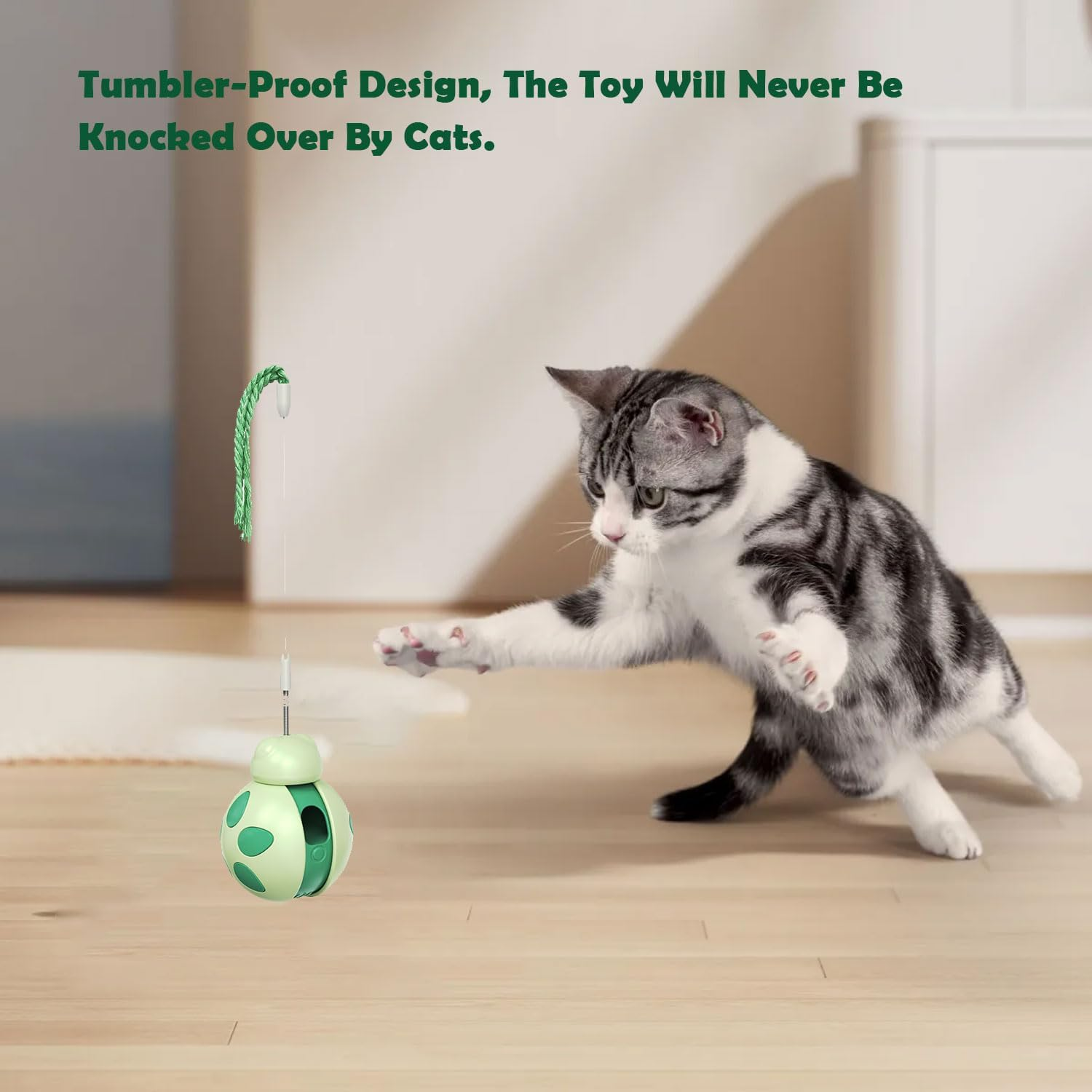 TKINRIC Interactive Cat Toy for Indoor Cats,Attractive Cat Treat Dispenser, Cat Puzzle Feeder, Tumbler Kitten Toys with Cat Wand,Cats Presents for Exercise/Boredom Relief(Green) image number 5