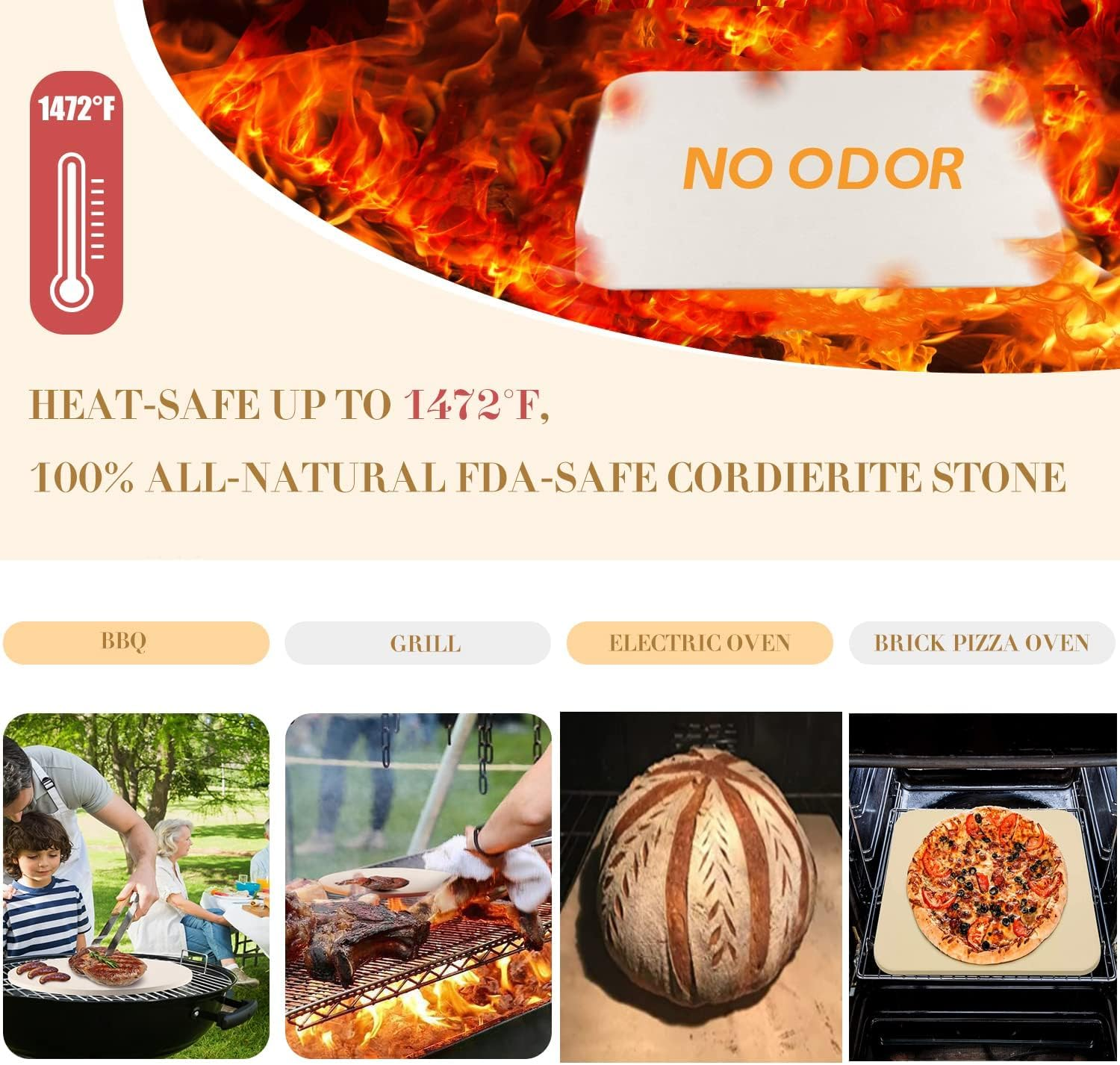 4 PCS Pizza Stone Set with Wooden Pizza Peel, 38 * 30CM Rectangle Cordierite Stones, Pizza Cutter & 10Pcs Cooking Paper (4) image number 4