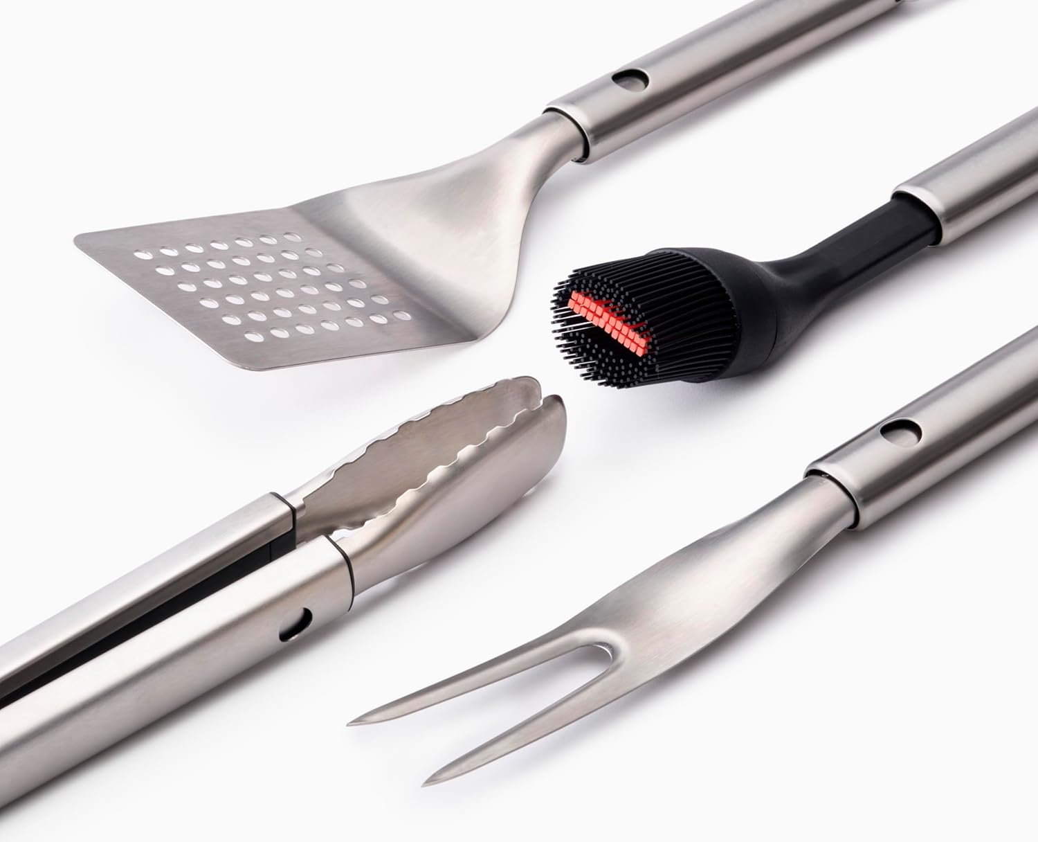 Joseph Joseph Grillout 4-Piece Stainless Steel BBQ Utensil Set with Storage Case, Brush, Tongs, Turner & Fork, Retractable Handle, Hanging Loops