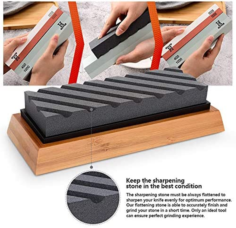 GUYUE Professional Knife Sharpening Stone Set,Professional Whetstone Sharpener,Premium 4 Side Grit 400/1000 3000/8000 Water Stone,Flattening Stone,Non-Slip Bamboo Base,Chisel Honing Guide. image number 4