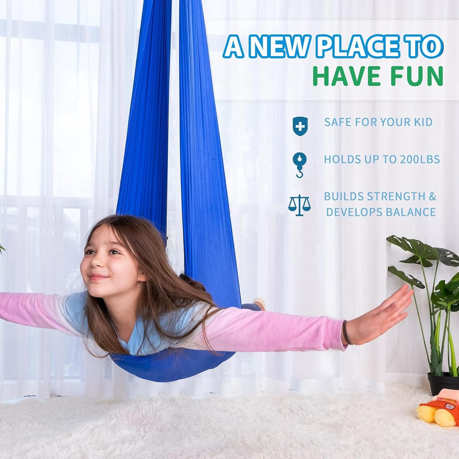 KELIOO Sensory Swing Indoor, Sensory Swing for Kids & Adults Holds up to 300Lbs, Outdoor Relaxing Yoga Hammock with 360&deg; Swivel Hanger Kit and Adjustable Straps for Autism, ADHD