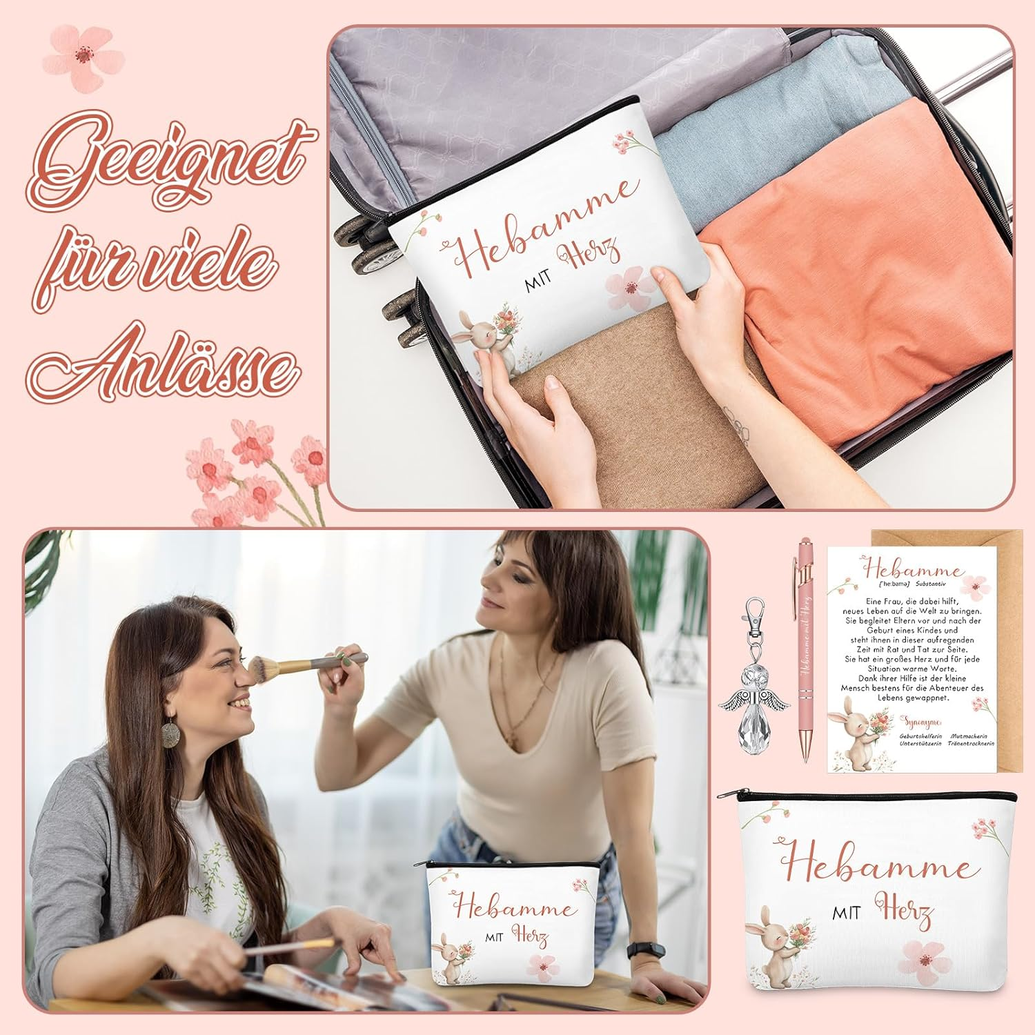 Geiserailie Thank Midwife Gift | Midwife with Heart Cosmetic Bag + Guardian Angel Keyring + Pens with Saying + Thank You Card with Envelope Farewell Gift for Midwife, as Shown in the Pictures image number 4