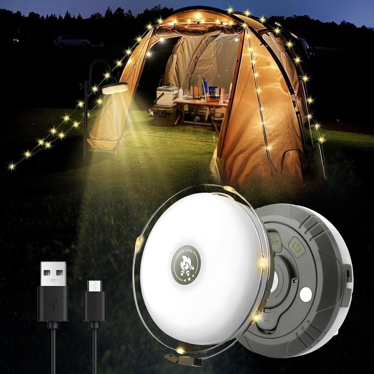 Theapro Roll up Camping Fairy Lights 10 M/33Ft String Light for Indoor Outdoor 2-In-1 IP67 Waterproof Rechargeable LED Lights for Decorative Party Diwali Festival (Warm White) image number 6