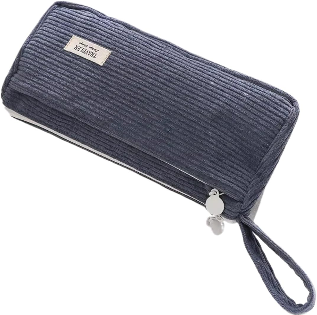 DDPOND Corduroy Makeup Bag Coquette Preppy Cosmetic Bag Case Small Make up Pouch Y2K Preppy Travel Toiletry Organizer (Dark Green)