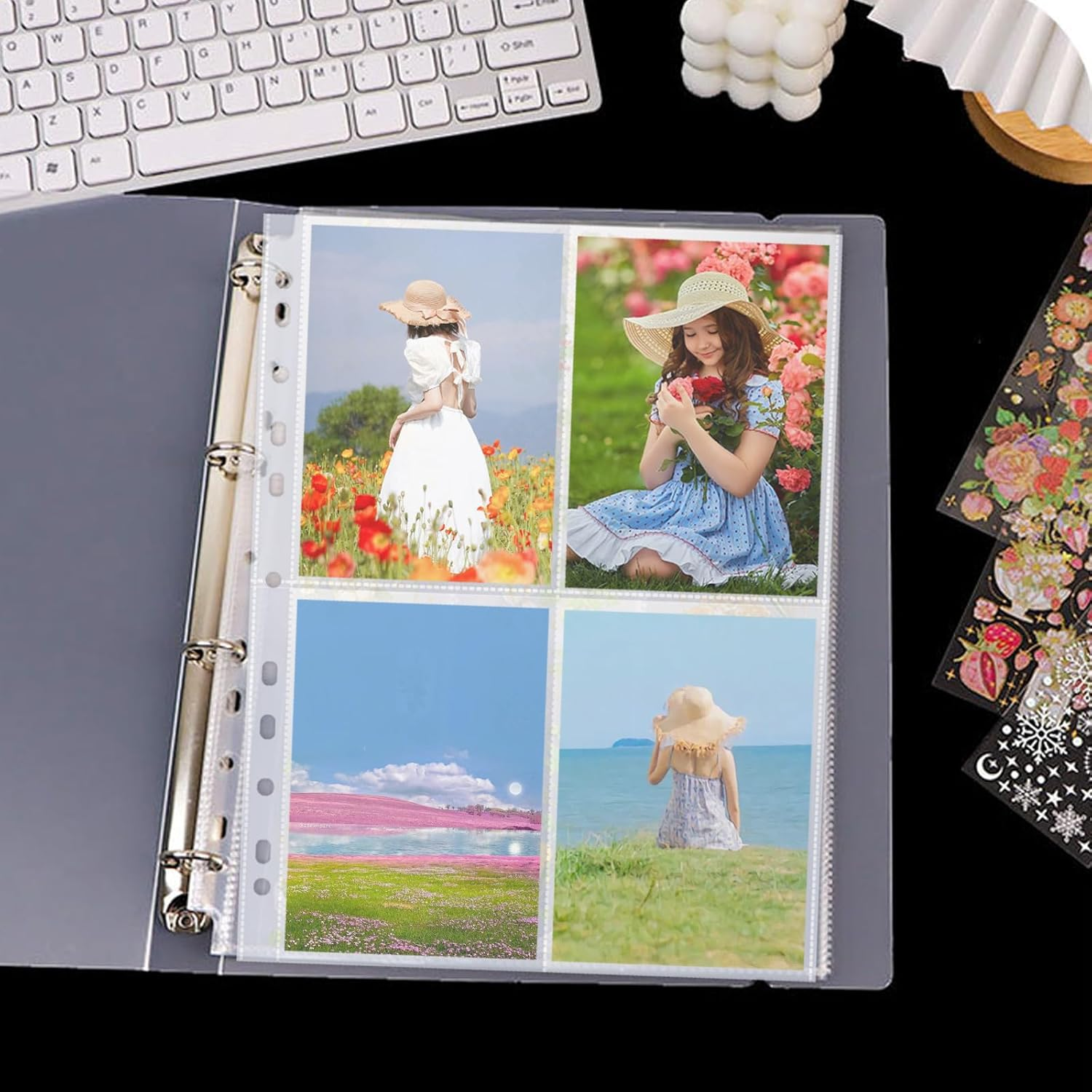 Cleminsta A4 Photo Sleeves, Pack of 30, 240 Pockets Photo Sleeves for A4 2/3/4 Ring Binder, Transparent Postcard Sleeves, Small Transparent Pockets, Double-Sided 4 Pockets Document Sleeves, Cards & image number 3