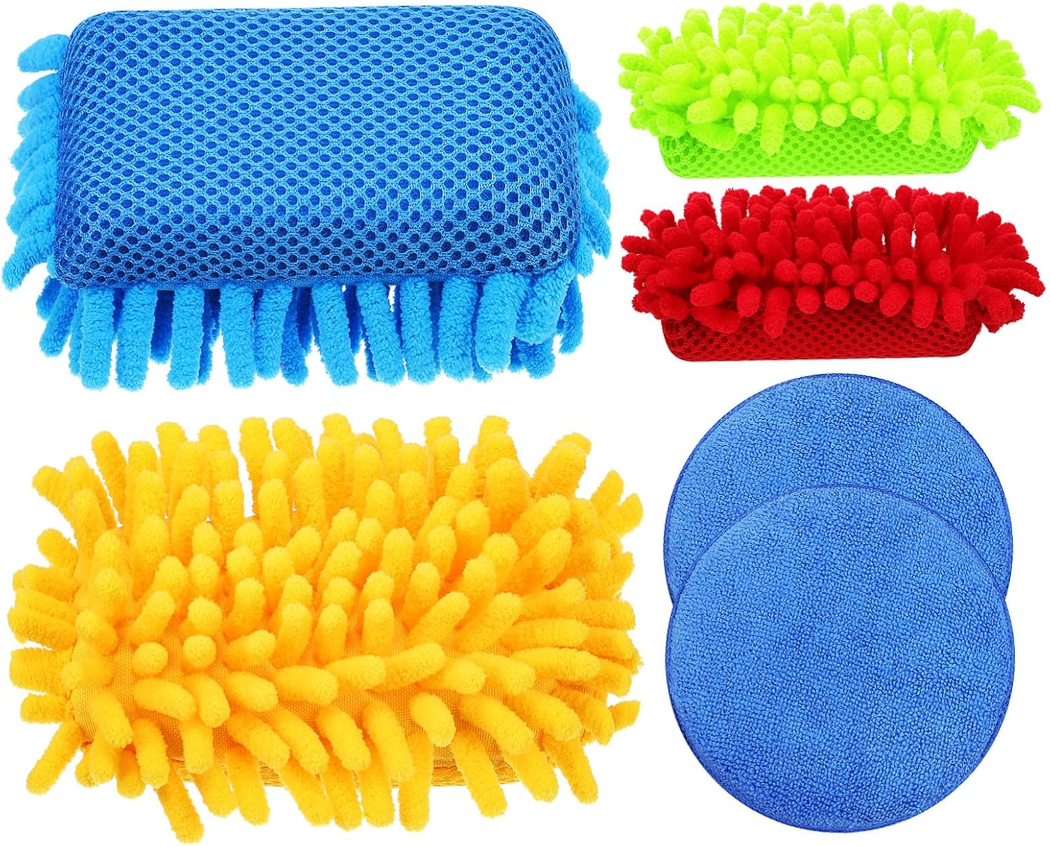 WOFASHPURET 4Pcs Chenille Car Washing Sponge with Wax Applicator Pads Soft Detailing Sponges for Vehicle Cleaning and Interior Care Multi-Purpose Auto Wash Kit for Home and Office Use image number 4