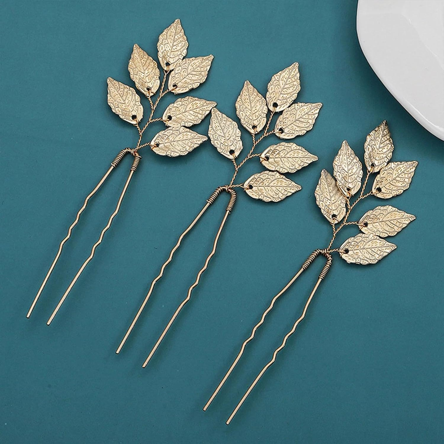 Dinghaole 3Pcs Golden Leaf Hair Clip Wedding Accessory - Elegant U-Shaped Hair Clip, Women'S Decoration, Suitable for Brides to Give Gifts, Dances, Party Styling. image number 6