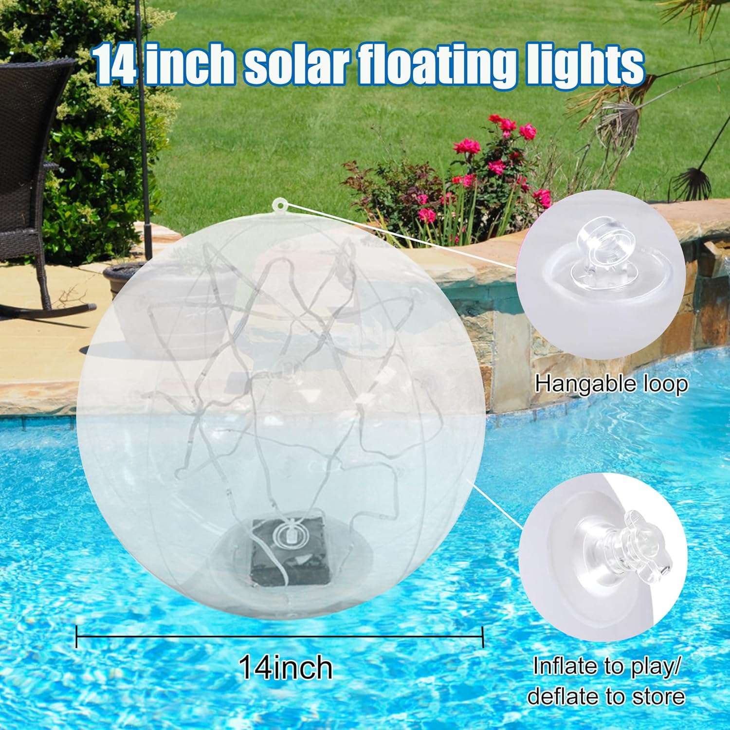 SATXTREM 14 Inch Solar Floating Pool Lights,Glow in the Dark 3000K Warm White Solar Powered Pool Lights That Float,Waterproof Led,Floating Ball Lights for Pool