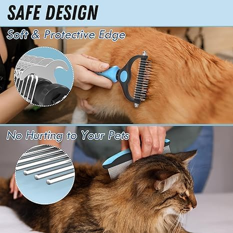 Pet Grooming Combo-Blue Deshedding Brush with Metal Comb for Detangling and Dematting Long, Matted Fur on Cats and Dogs
