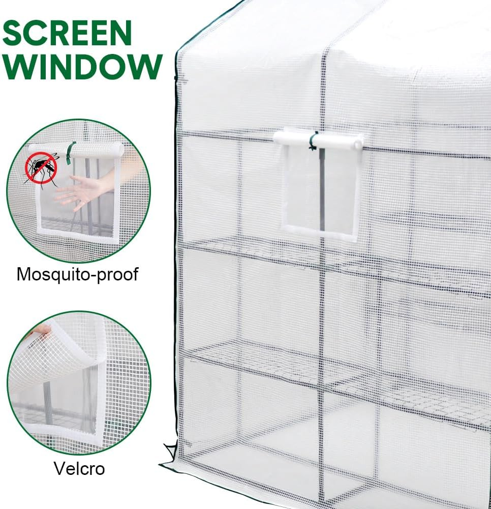 ALSTON Greenhouse Walk-In Tunnel 3 Tier Planting Shelves 143X143X195Cm Strong Stability with PE Cover Roll-Up Zipper Door and Window for Outdoor Vegetable Plants image number 3