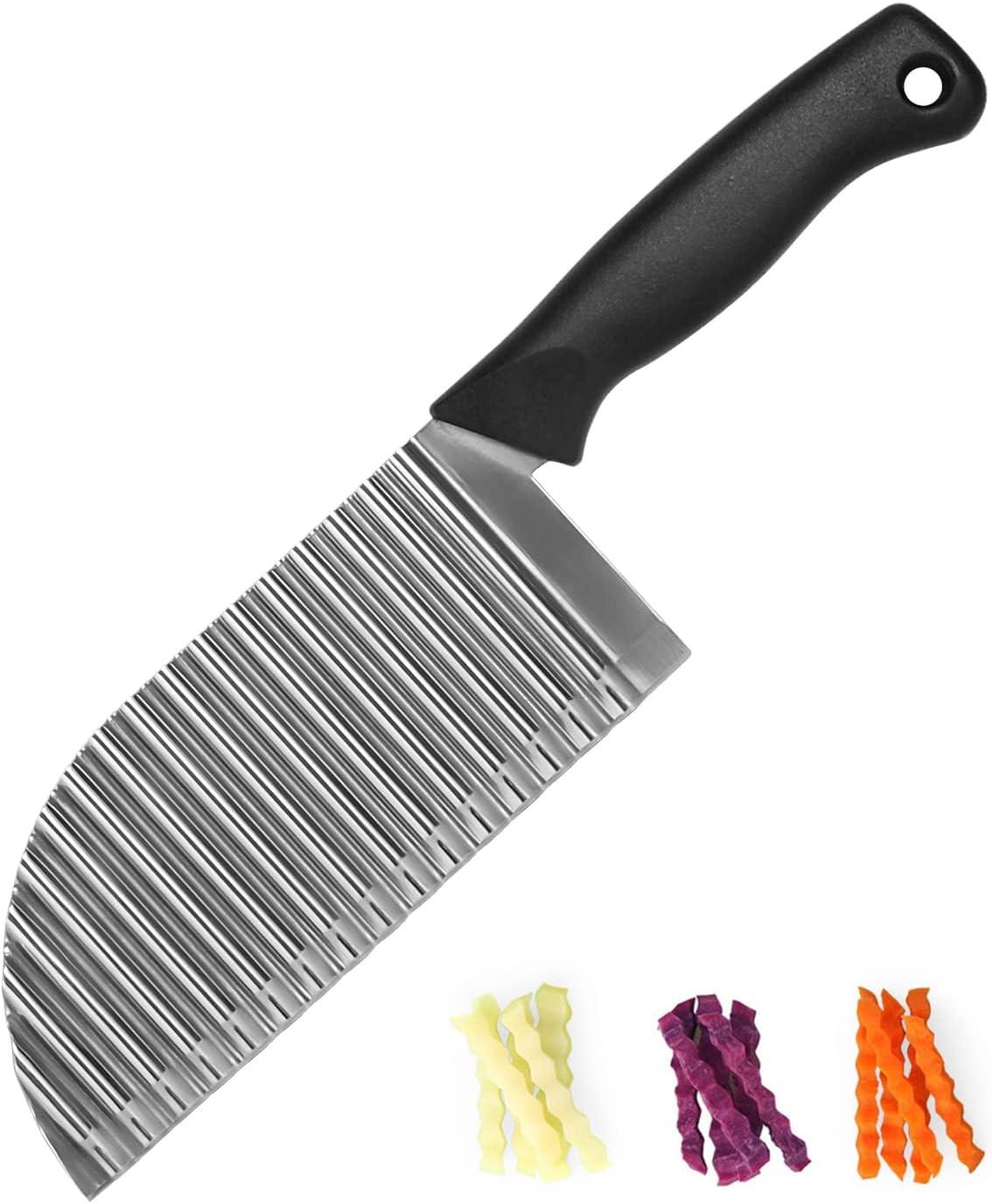 Crinkle Cutter Vegetable Stainless Steel Deeper Crinkle Slicer Sharp Blade with Hang Hole Wavy French Fries Chopper for Potato, Carrot, Etc (Silver)
