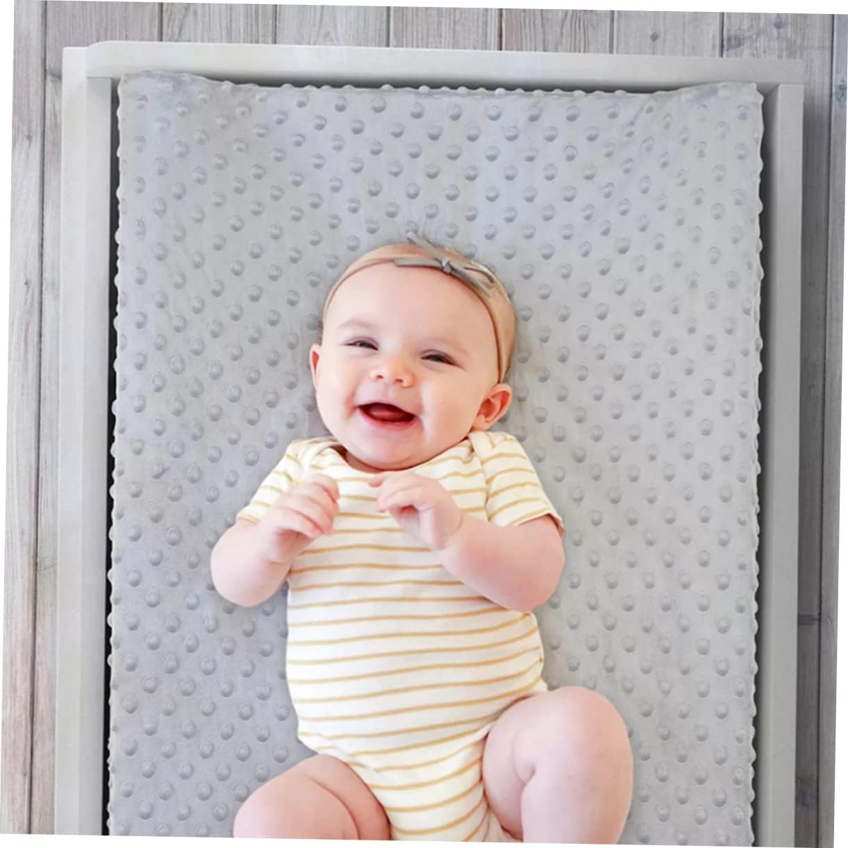 Baby Changing Pad Cover Set 2Pcs Polyester Changing Table Protector Detachable Washable Liners in White and Grey for Nursery Use image number 4