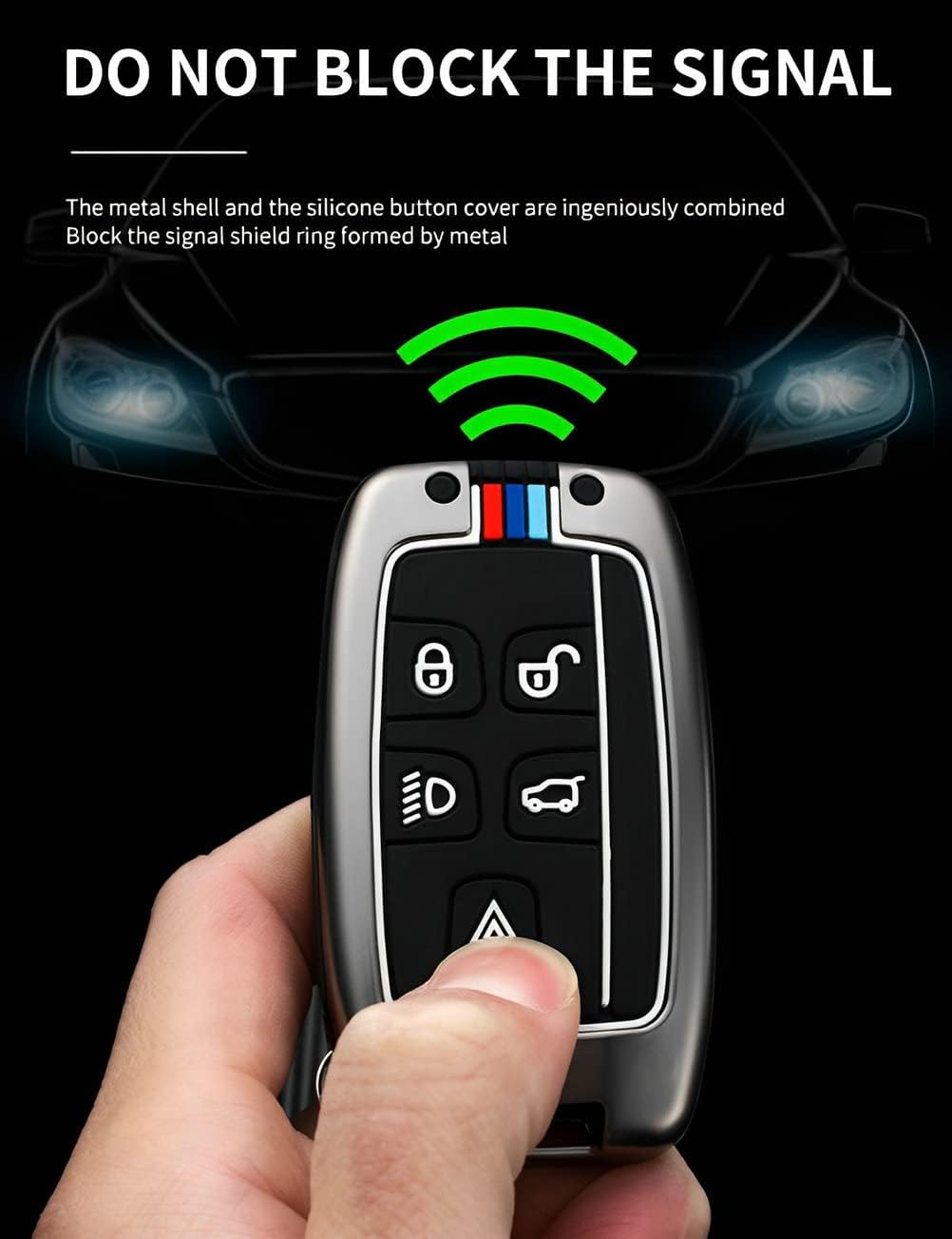 Key Fob Cover Case for Land Rover Metal Shell Smart Key Holder Compatible with Range Rover Sport Discovery LR4 Evoque Velar (Silver) - Silver image number 3