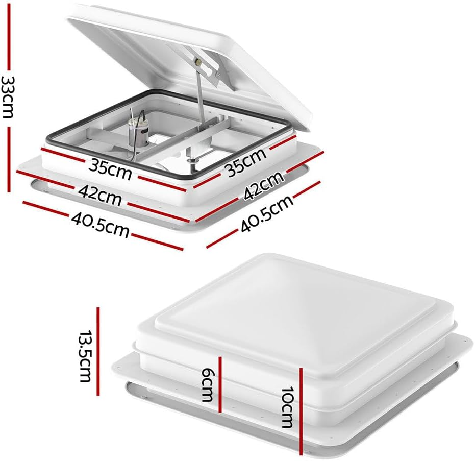 Weisshorn Caravan Roof Vent, Roofs Ventilation Fan with Lid Ultra Quiet, Hatch 12V RV Skylight Motorhome Camper Insect Resistance Heavy Duty Hinge 350X350Mm White image number 6