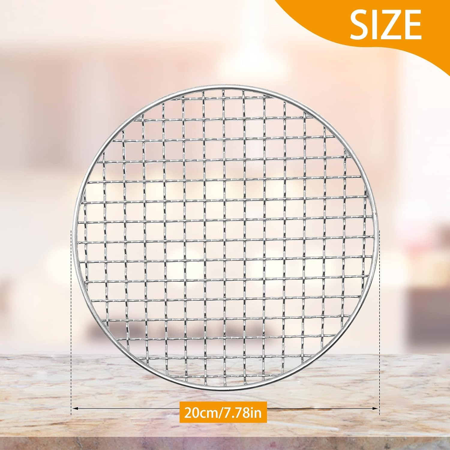UOIENRT Multi-Purpose round BBQ Grill Net, Stainless Steel Barbecue round Grill Grate Camping Cookware Outdoor Campfire Grill Grid for Beaf Chicken Vegetables (20Cm) image number 6