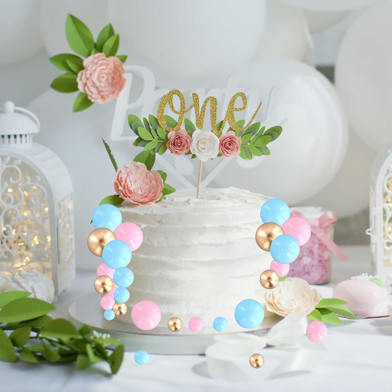 Ball Cake Toppers, 50Pcs Mini Balloons Cake Topper, Baking Cake Decorations DIY, round Cake Decorations, for Wedding, Party, Birthday, Cake Decorating (Gold, Pink, Blue) image number 6