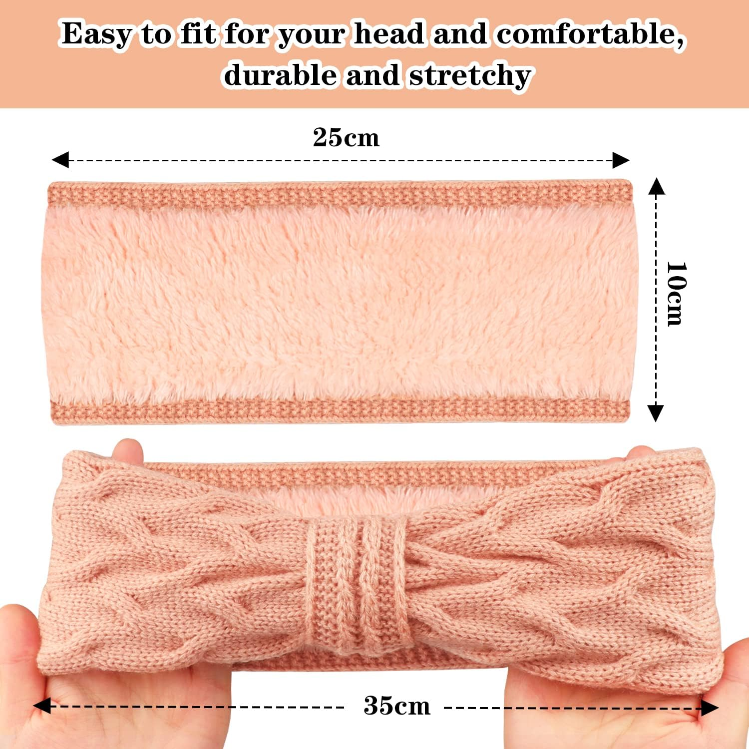 EYCLFY Women'S Winter Headband Women'S Winter Lined Fleece Hair Bands Elastic Headwrap Headband Crochet Women Hair Band Knitted Headband 2 Pieces (White + Pink) image number 5