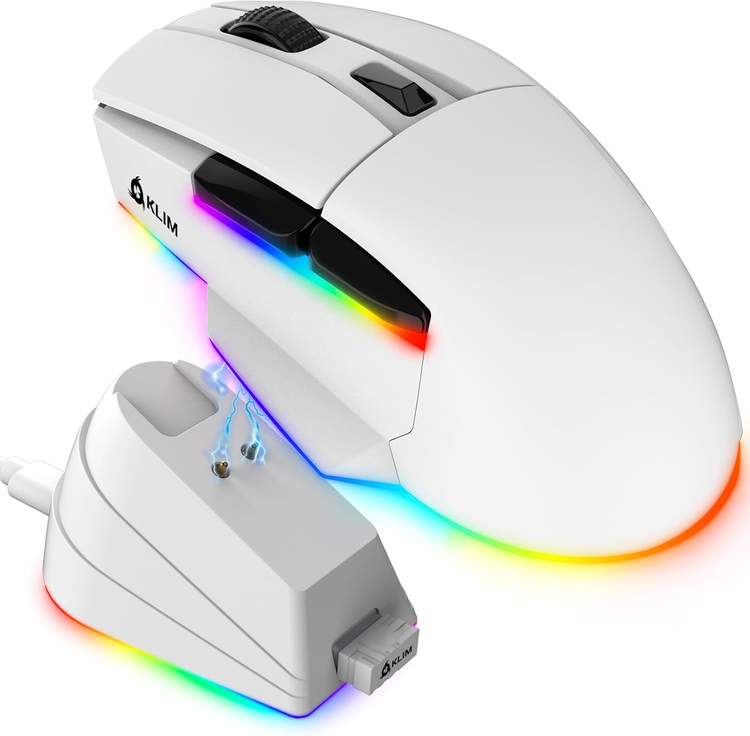 KLIM Blaze X RGB + New + Rechargeable Wireless Gaming Mouse with Charging Dock + Long-Lasting Battery + up to 12000 DPI + Wired & Wireless Mouse PC, PS5, PS4, Mac + Black