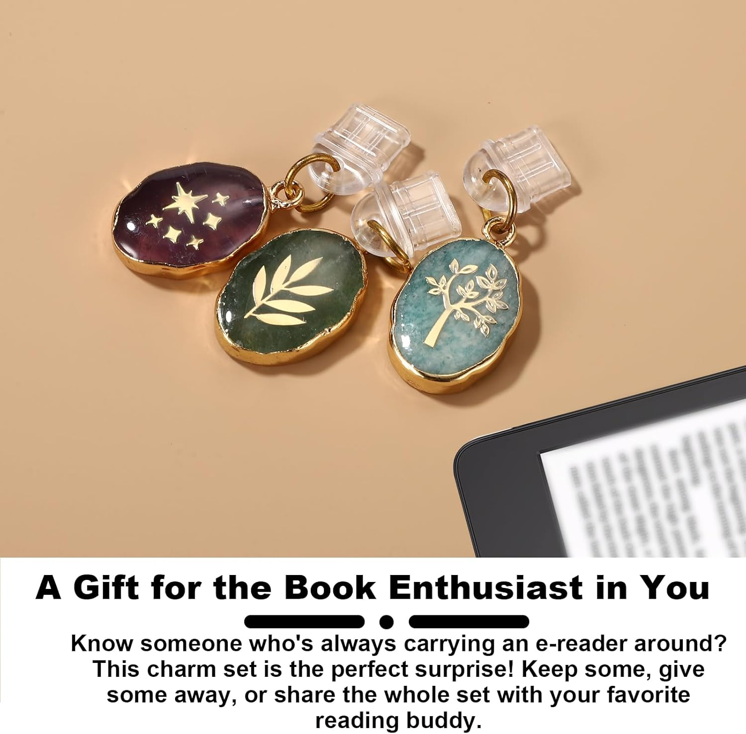 3Pcs Dust Plug Charms, 1.42X0.51In Colorful Delicate USB C Dust Plug Charm with Leaf Tree Design for Kindle E-Reader Smart Phone (Fossil Style) image number 4