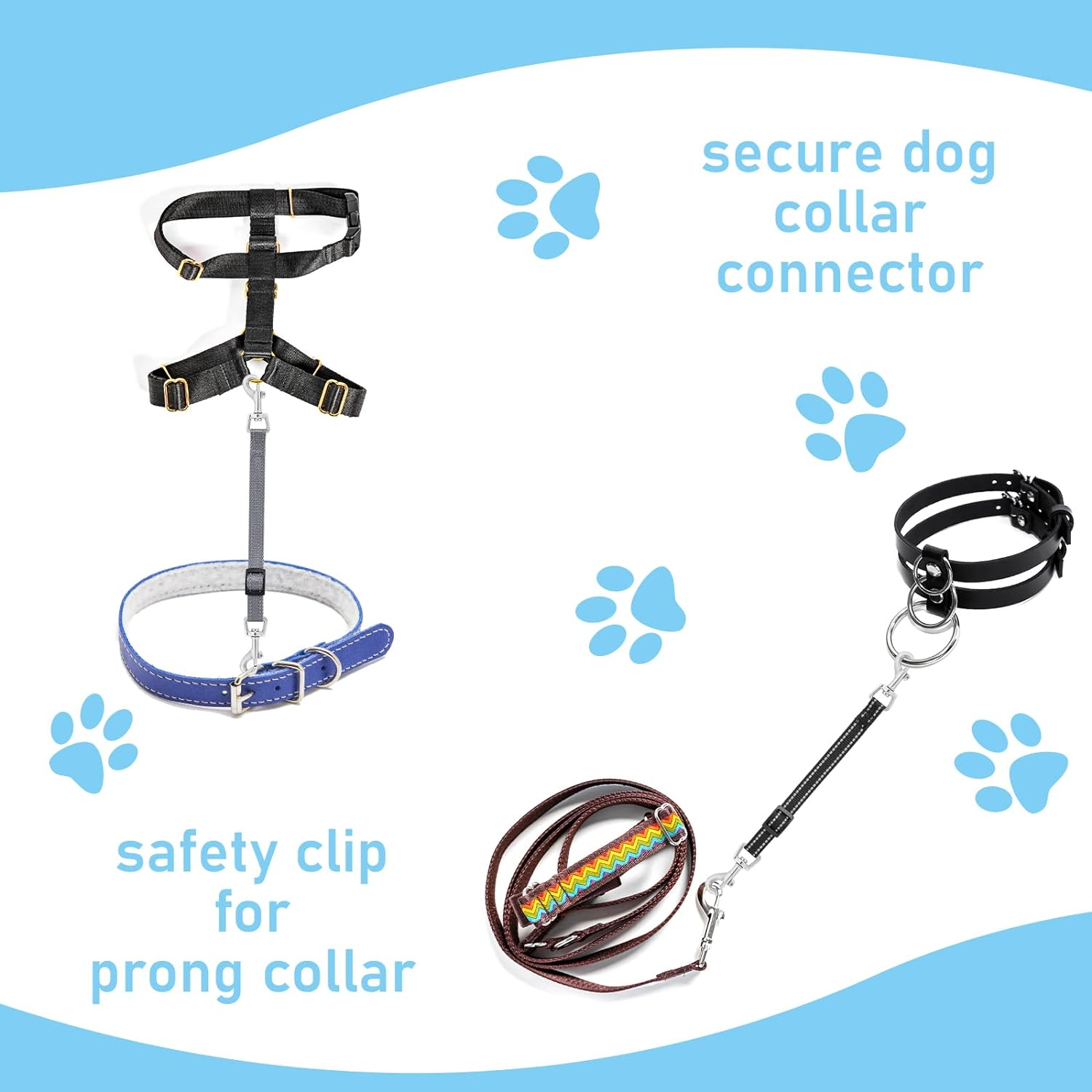 Molain Dog Collar Clips, 2 Pcs Adjustable Nylon Puppy Collar Reflective Backup Collar Double Ended Backup Clasp Clip Safety Dog Collar Harness Connector for Dog Puppies image number 3
