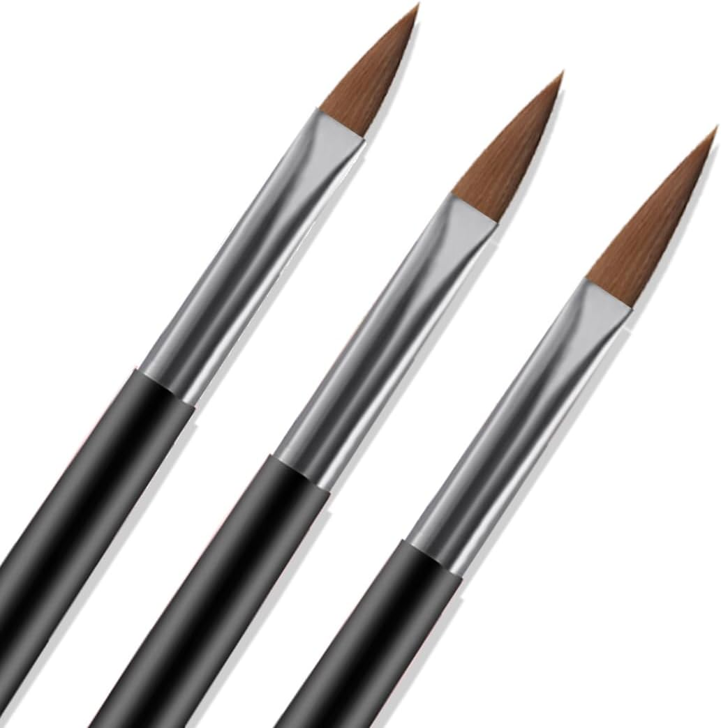 Acrylic Nail Brush Set, 3Pcs Acrylic Powder Nail Brushes for Acrylic Application, Nail Art Brush for 3D Carving & Detailing Design, Nail Extension Manicure Tool, Size 8/10/14, Black image number 2