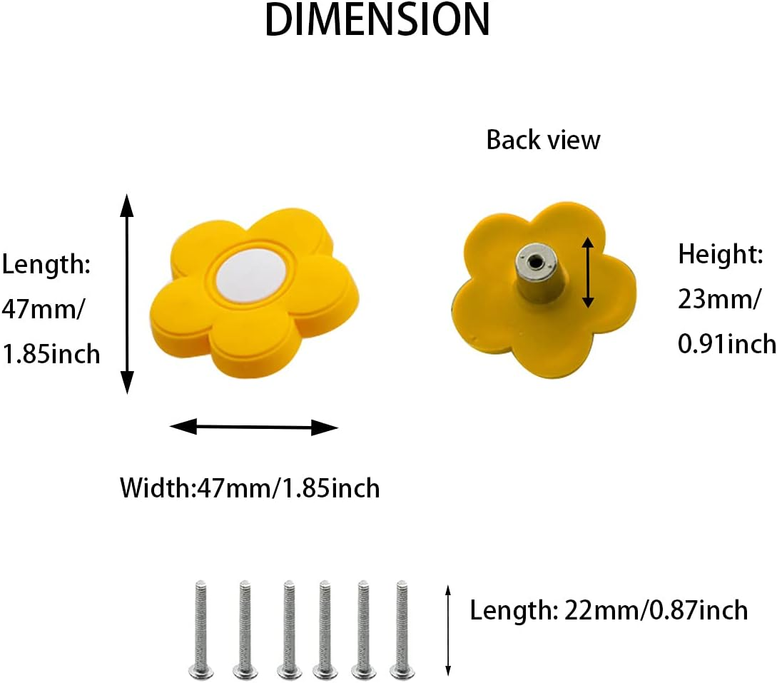 Skyscraper Cartoon Shape Soft Rubber Knobs for Kids Girls Boys Cabinet Handle Pulls Drawer Knobs for Kids Room Cabinets Closets Toy Organizer Box Bookcase 6Pcs/Set (Flower, Yellow) image number 3