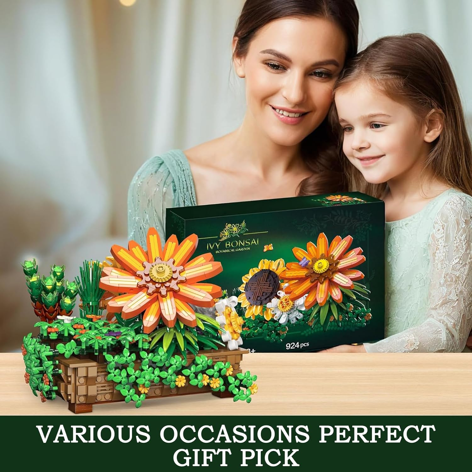 Flower Building Kits Botanical Bonsai Building Set - 924Pcs, Home Decor, Mother'S Day, Valentine'S Day, Christmas for Adults and Kids, Climbing Ivy, Sunflower, Chrysanthemum. image number 2