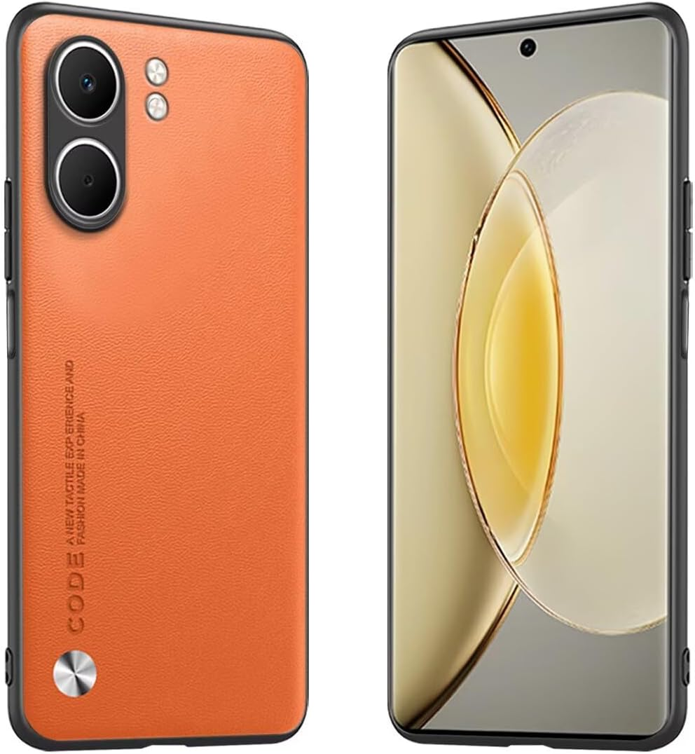 Longstong Mobile Phone Case Suitable for Oppo A5X (6.67 Inches), Code Series Metal Leather Case Protective Cover - Orange