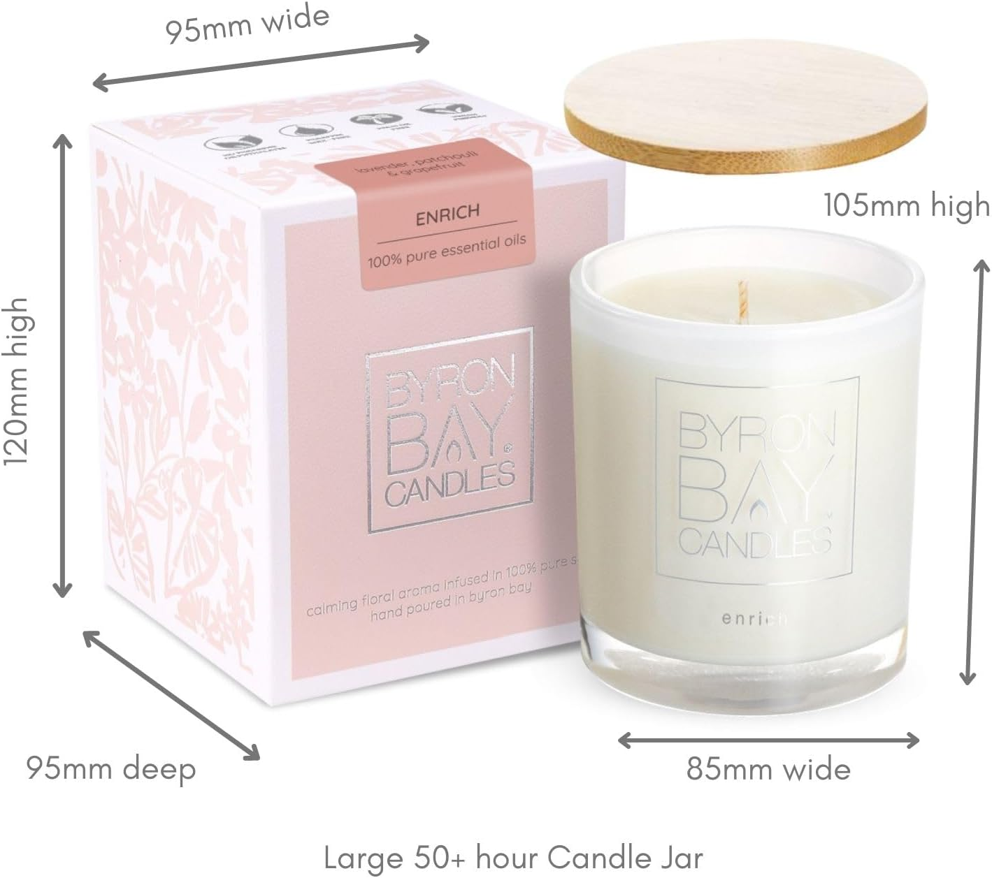 Enrich 50 Hour Large Soy Scented Candle Gift Set with Lavender Grapefruit Patchouli Essential Oils Hand Poured Eco-Friendly, Jar Natural Aromatherapy Relaxation Soy Candle for Women image number 6