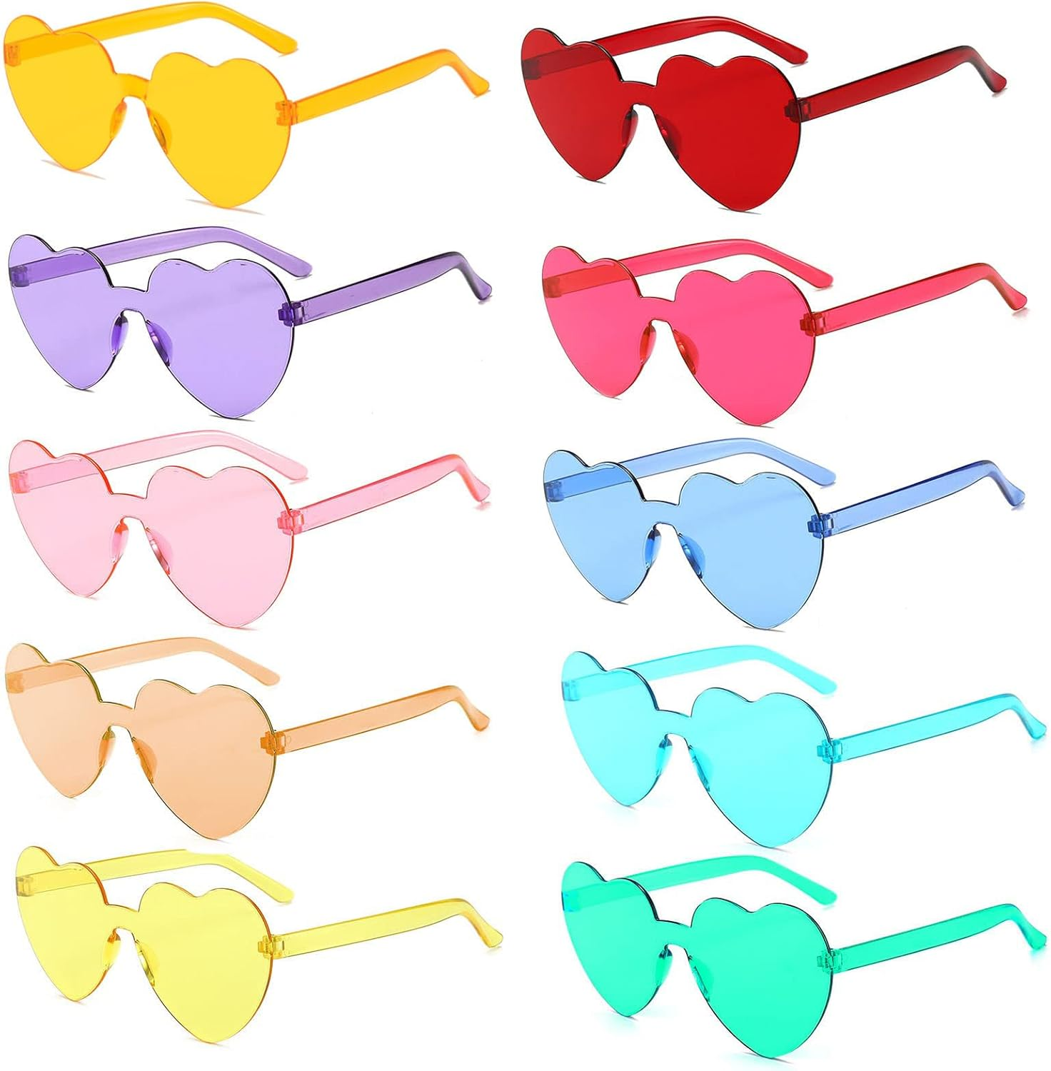 Party Glasses 10 Pack, Rimless Heart Shaped| Retro round Sunglasses, Multipack Eyewear for Party Fancy Dress Costume, Love Heart| Funky Glasses for Men Women Adults image number 5