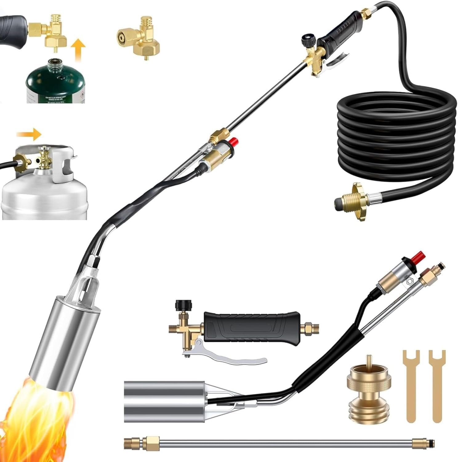Propane Torch Weed Burner, 1,800,000 BTU Propane Gas Blow Torch Head Weed Torch with 10FT Hose, Flame Control, Turbo Trigger Push Button Igniter, Flamethrower for Burning Weed Roads Paint Removal image number 5