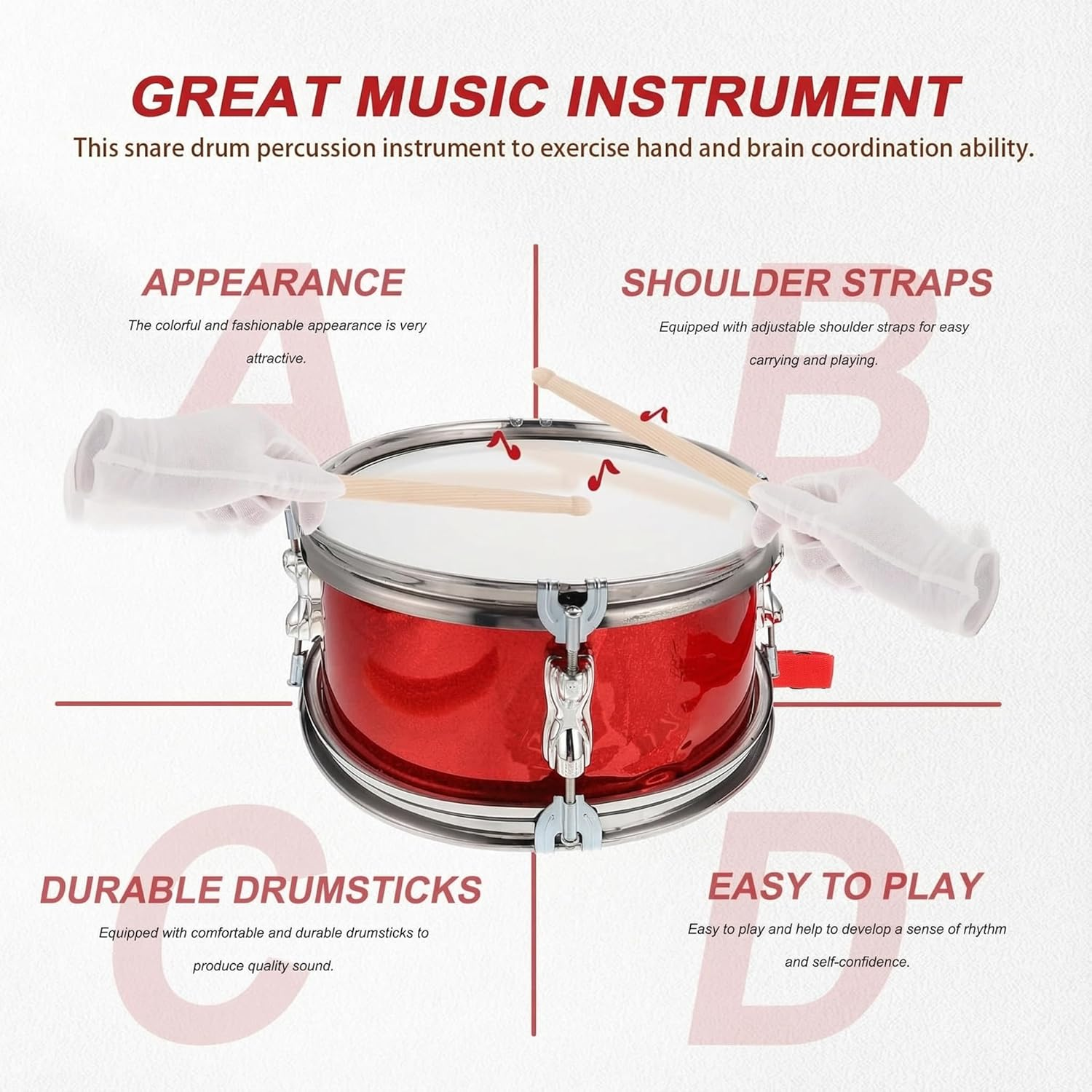 11 Inch Marching Drum Set Snare Drums Orff Percussion Instrument for Kids Music Education, Performances, and Early Learning