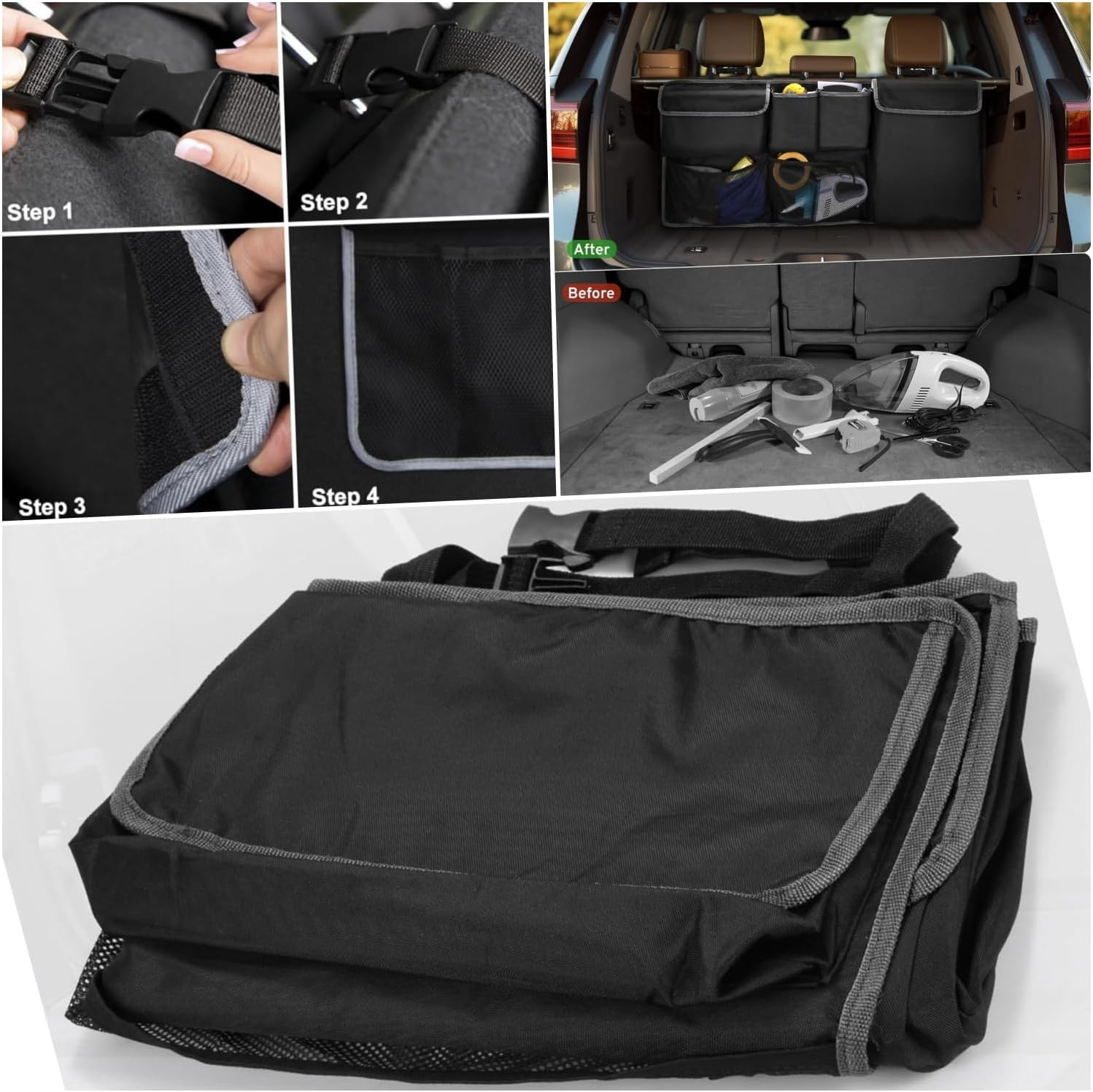 Taicols Car Trunk Organizer I Sport Touring Carbon Edition SUV - Spacious Storage, Backseat Hanging Bag, Tissue Holder, Car Trunk Organizer Backseat Hanging Storage Bag, Universal Car Accessories image number 3