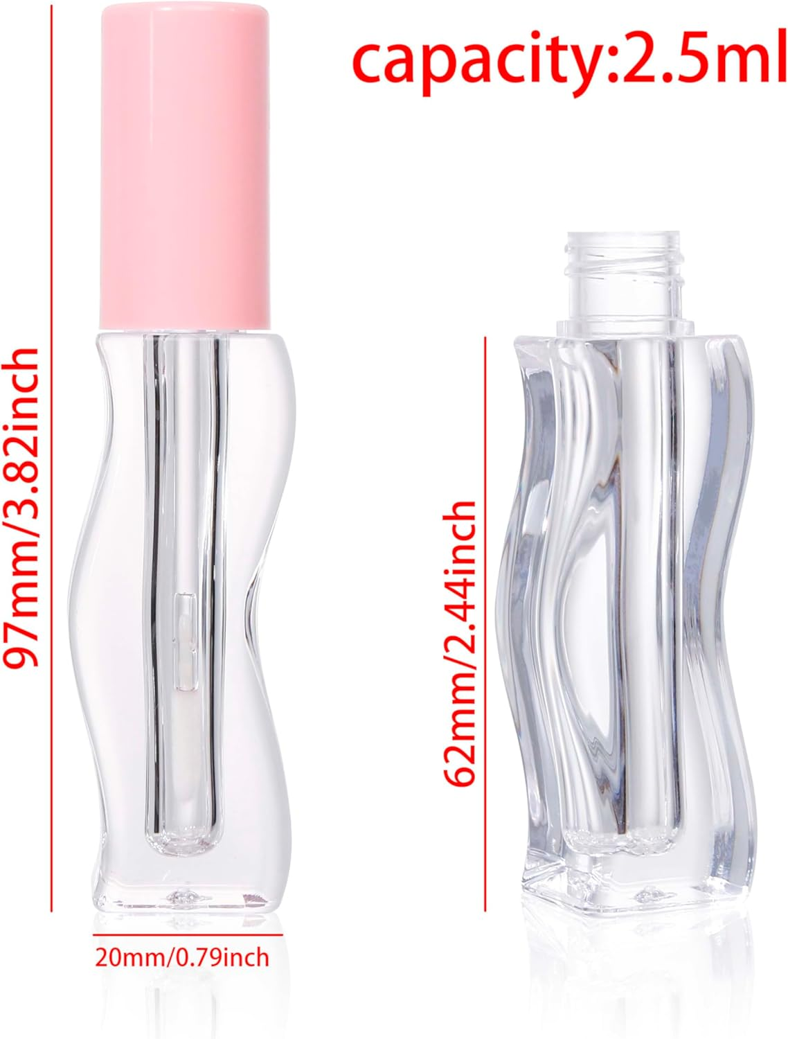 COSIDEA 30Pcs Empty 2.5Ml/0.08Oz Pink Lip Gloss Tubes with Wand Unique Wave Shape Lipgloss Tube Container Small Capacity for Lip Tint DIY image number 3