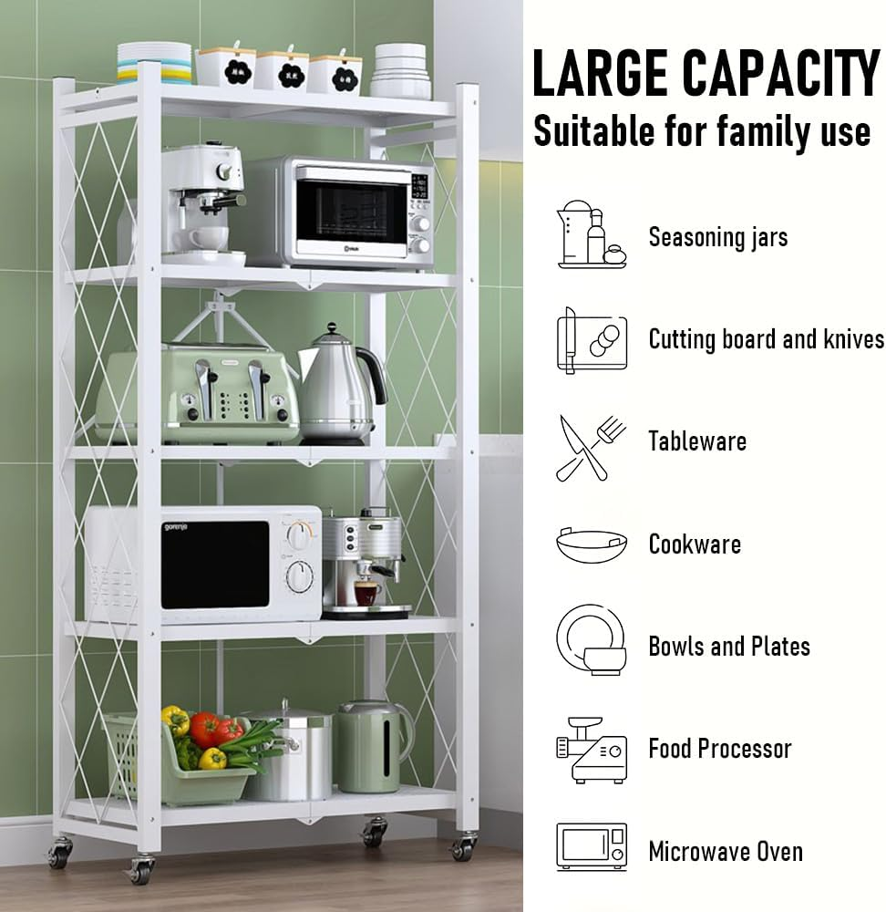 ALSTON Utility Storage Rack Shelving with Wheels & Hooks, 5 Tier Commercial Supermarket Shelf Display Rack Metal Shelving Display Storage Rack Home Organizer Snack Rack image number 4