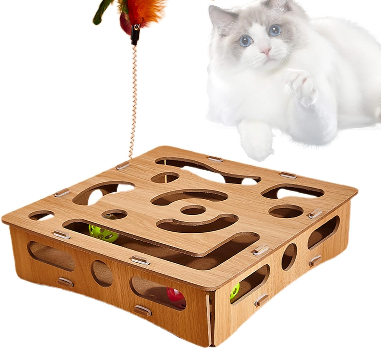 Puzzle Toys for Cats - Kitten Maze Toys,Wooden Puzzle Play Enrichment Supplies Fun Boredom Relieving Maze Box Game for Smart Cats image number 5