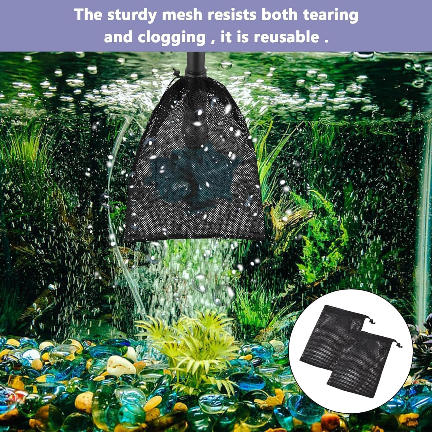 Pump Barrier Pond Filter Bag with Drawstring, 2Pcs Black Media Large Pump Mesh Bags, Pond Pumps Filter Mesh Bags, Drawstring Ponds Meshs Pumps Filters Bag for Outdoor Ponds, Small