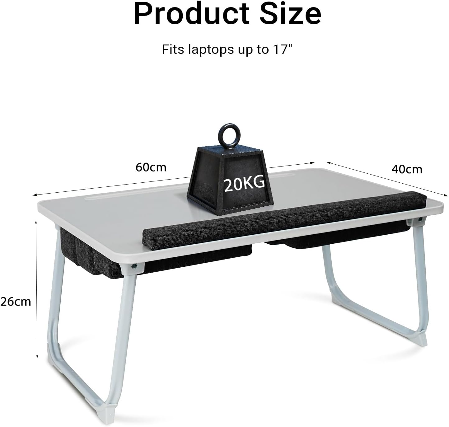 Ixtra 2-In-1 Bed Table & Lap Desk with Soft Cushions, 17Inch Laptop Desk for Bed, Foldable with Wrist Rest, Computer Tray Table with Usb-Tablet & Phone Holder, Ideal for Bed Desk, Sofa & Chair-60*40Cm image number 5