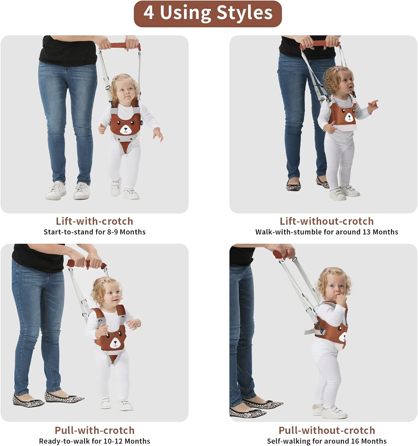 IULONEE Breathable Babies Walking Helper Adjustable Handle Walking Assistant for Toddlers Child Standing and Walking Safety Harness for Children 7-24 Months (Mesh Brown)