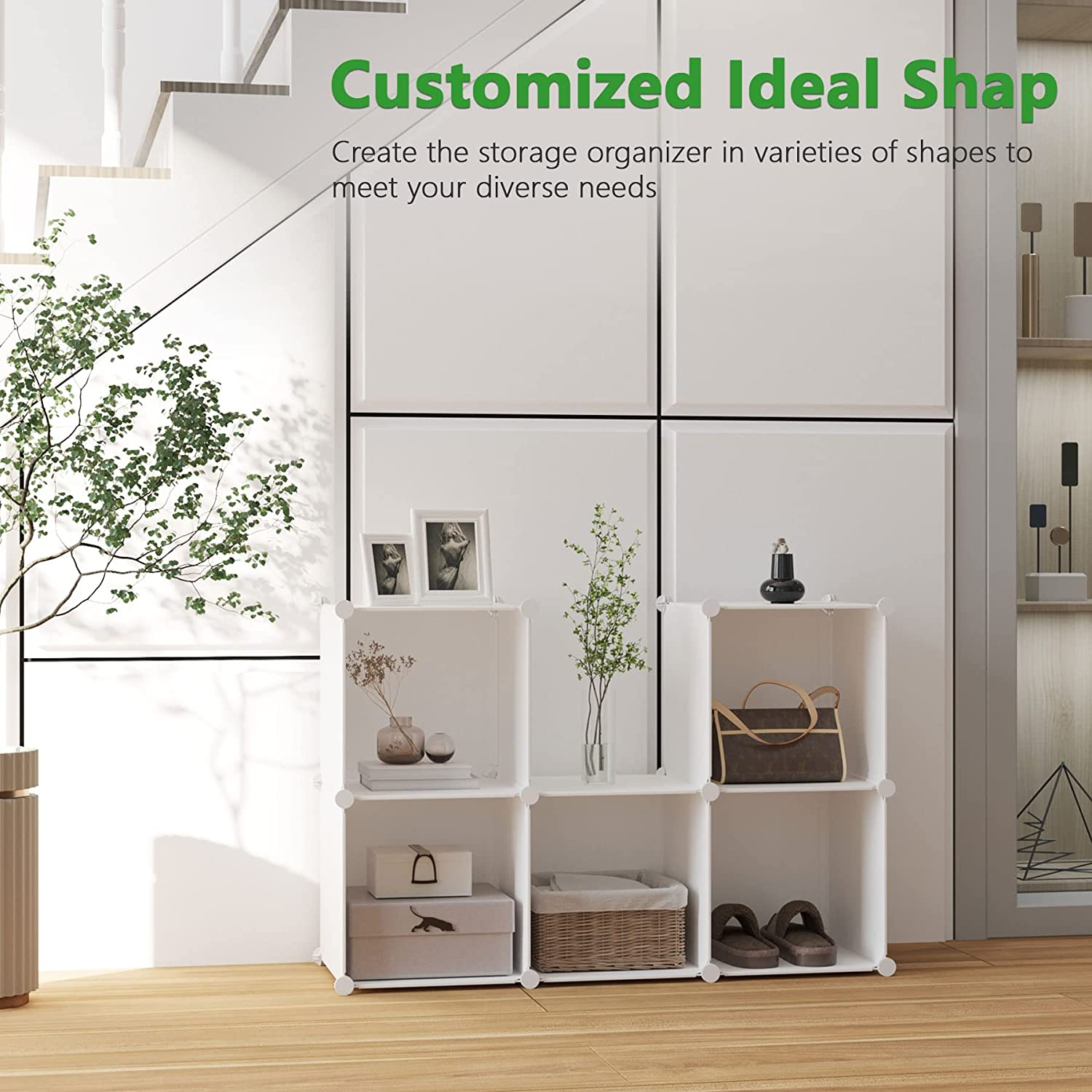 C&AHOME Cube Storage Organizer, 6-Cube Shelves Units, Closet Cabinet, DIY Plastic Modular Book Shelf, Ideal for Bedroom, Living Room, Office, 36.6" L X 12.4" W X 36.6" H Milky UPCS06M image number 4