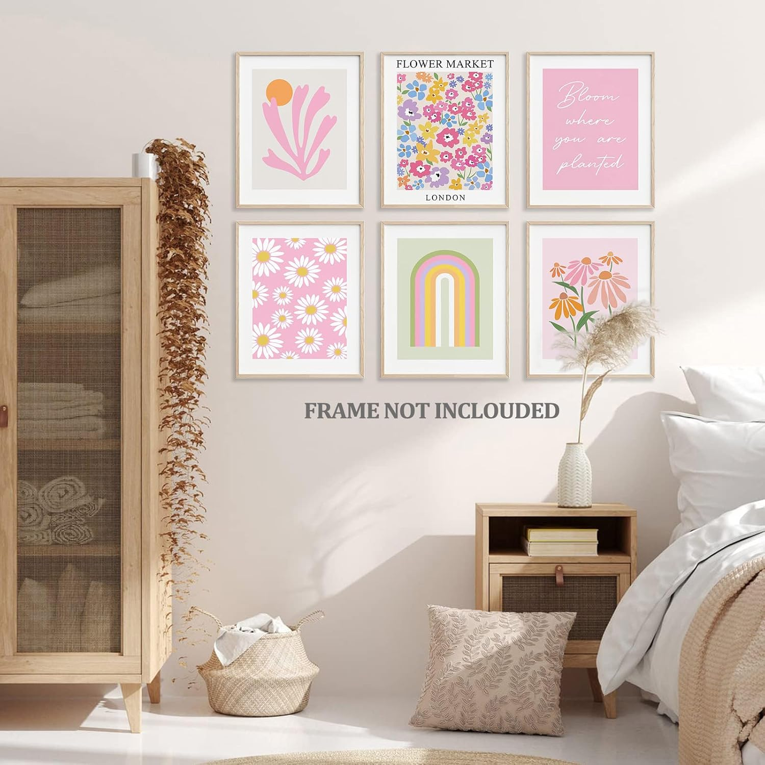 ZIENVE Pink Danish Pastel Poster Set &ndash; 6 Aesthetic Botanical & Flower Market Wall Art Prints for Girls&rsquo; Dorm & Bedroom Decor &ndash; Unframed 20X25Cm image number 6
