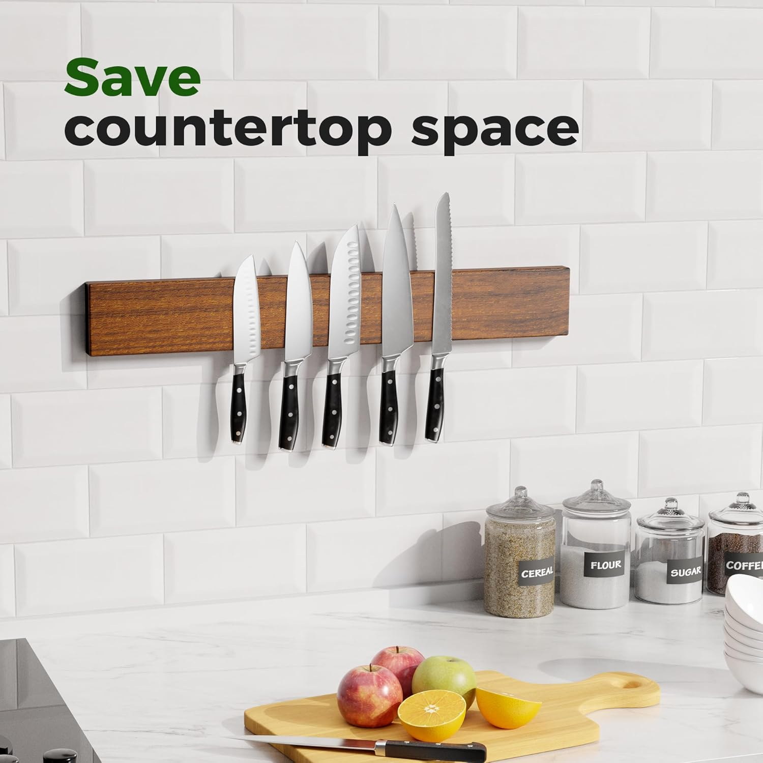 Utoplike Teak Magnetic Knife Strip, Magnetic Knife Holder for Wall, Organiser for Knives, Keys, Utensils (38 Cm) image number 3